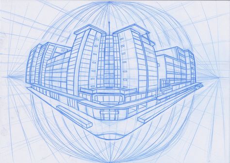 Four Point Perspective City Block by scruffbot on DeviantArt 4point Perspective Drawing, Four Point Perspective Drawing, Fisheye Drawings, Fish Eye Perspective Grid, 4 Point Perspective Drawing, Four Point Perspective, Curved Perspective, City In One Point Perspective, Fisheye Drawing