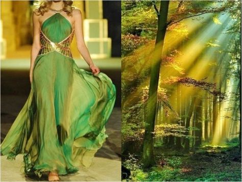 Oct, 5, 2015. Roberto Cavalli Fall 2007 RTW • & • Golden Sun Rays in Schwarzwald. Love the color of the fabric and de whole garment. Fashion Show Themes, Nature Inspired Fashion, Fashion Nature, Pink Lake, Nature Dress, Christian Siriano, Fashion Inspiration Design, Famous Designers, Monique Lhuillier