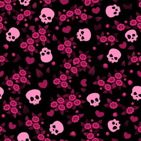 Skull Pattern Design, Repetitive Pattern Design, Pink Skull Wallpaper, Gothic Barbie, Fun Keyboards, Rh Patterns, Pink Goth, Vector Wallpaper, Barbie Aesthetic