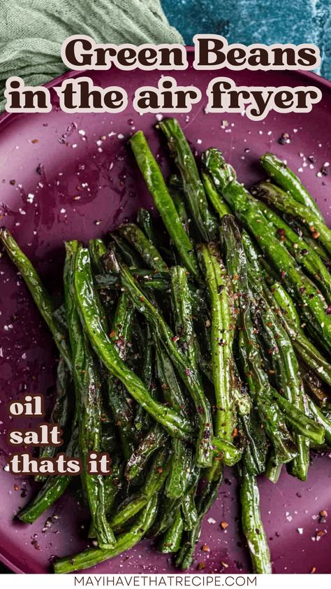 Make these crisp and tender air fryer green beans in less than 10 minutes for a delicious side dish to add to your weekly family dinner or holiday menu. Airfry Green Bean Recipes, Air Fryer Green Beans Recipes, Deep Fried Green Beans, Cracked Green Beans, Air Fryer Green Beans, Air Fried Green Beans, Fresh Green Bean Recipes, Gluten Free Entrees, Carrots And Green Beans