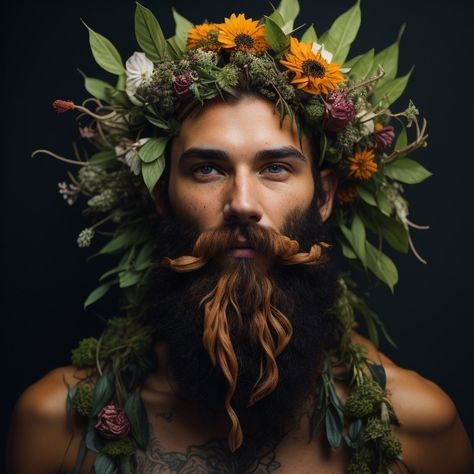 Men With Flowers Photography, Wreath Photography, Flower Beard, Sketch Images, Willow And Sage, Wood Nymph, Office Halloween, Diy Fleur, Wood Nymphs