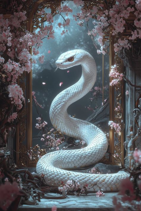 White Serpent Art, Snake Year 2025, Year Of Snake 2025, Fantasy Snake Art, Snake Fantasy Art, White Snake Art, Fantasy Snake, Snake Photography, Adorable Snakes