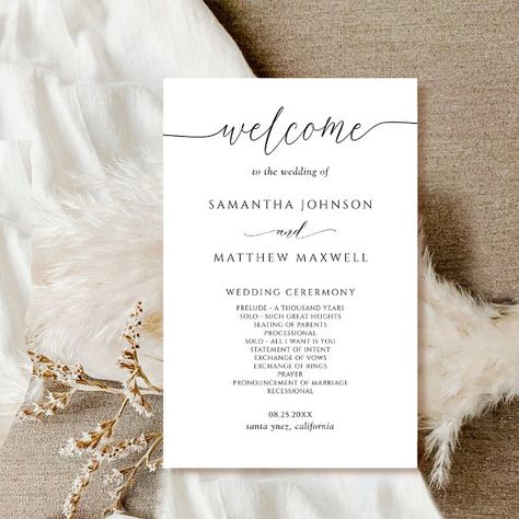 Elegant Modern and Simple Wedding Program Wedding Order Of Events, Program Wedding, Wedding Decors, Elegant Calligraphy, Script Typography, Wedding Order, Calligraphy Script, Craft Wedding, Wedding Program