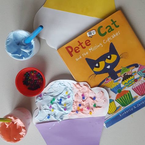 We saw this fun idea from @michele_dillon & had to try it to go along with Pete the Cat and the Missing Cupcakes. We used puffy paint to… #preschoolart #preschoolcrafts #puffypaint #bookcrafts #k8dsbooks Pete The Cat Cupcake Activities, Pete The Cat And The Missing Cupcakes Activities, Pete The Cat Missing Cupcakes Activities, Pete The Cat Playdough Tray, Cat Crafts Preschool, Spring Lessons, Pete The Cats, Cat Cupcakes, Cat Activity