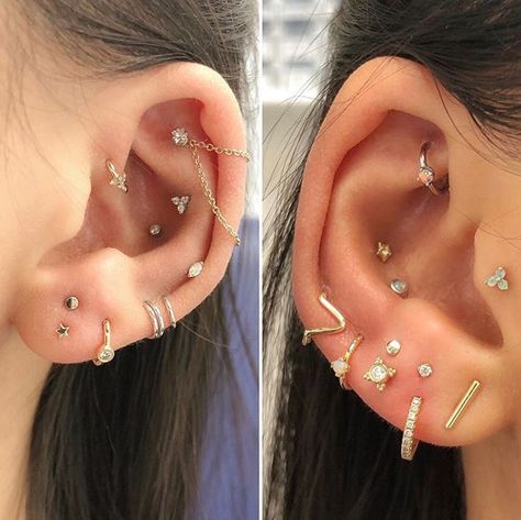 Check out @meowtaraminol ears that are all decked out by @wklp 🤤😍😫 What are your ear goals?! . . . . . . . . . . . . . .  #style #piercingstyle #piercinglife #piercings #piercedgirl #girlswithpiercings #piercingsrock #c Double Ear Lobe Piercing Ideas, Stacked Lobes, Stacked Lobe Piercing, Ear Piercings Aesthetic, Stacked Lobe, Piercings Aesthetic, Ear Ideas, Ear Peircings, Piercing Inspo