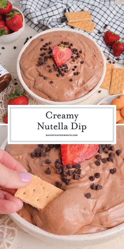 Nutella Dip Recipes, Nutella Fruit Dip, Nutella Desserts Easy, Nutella Dip, Eggnog Dessert, Whipped Peanut Butter, Nutella Recipes Easy, Mouthwatering Desserts, Chocolate Rice Krispie Treats