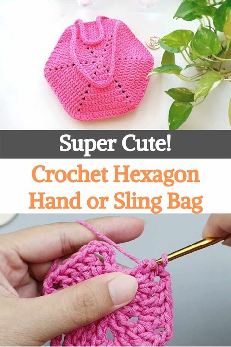 Crochet Hexagon Purse, Crochet Hexagon Bag Pattern, Crochet Hexagon Bag Free Pattern, Hexagon Granny Square Bag, Crochet Hexagon Bag, Hexagon Bag, Super Cute Crochet, Crochet Pink, Free Crochet Bag