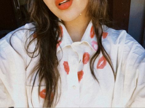 Lip stain on your shirt Concert Fit, Lipstick Stain, Concert Fits, White Button Down, Boyfriend Shirt, Personal Project, Lip Stain, Tie Dye Top, White Shirt