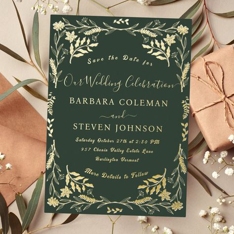 Elegant Chic Boho Forest Green Typography Wedding Woodsy Wedding Invitations, Chic Boho Wedding, Emerald Green Wedding Theme, Green Typography, Forest Green Wedding, Forest Wedding Invitations, Typography Wedding, Green Themed Wedding, Emerald Green Weddings