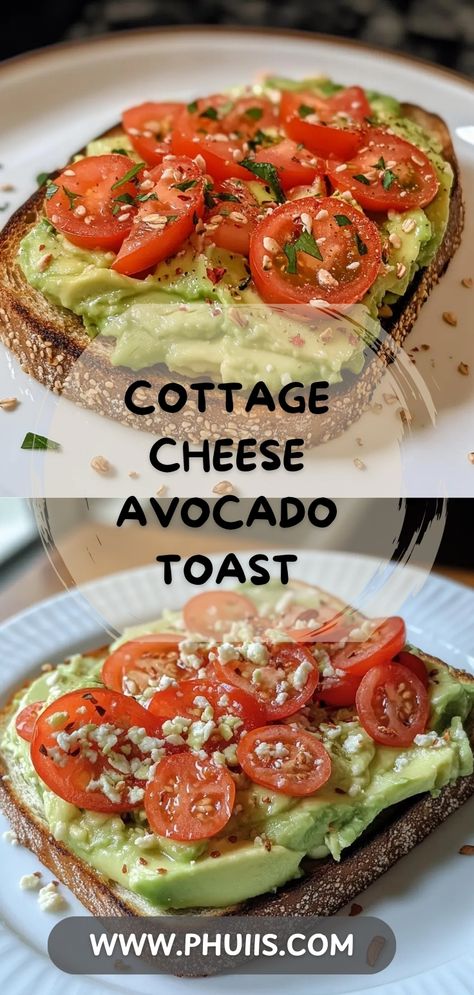 Start your day with this healthy and delicious breakfast idea! This Cottage Cheese Avocado Toast combines the creamy texture of cottage cheese with the rich, buttery flavor of ripe avocado, all atop crispy, toasted bread. It’s a meal that’s not only satisfying but also packed with nutrients to fuel your morning.

Ingredients:

2 slices whole-grain or sourdough bread
1 cup cottage cheese (low-fat or full-fat)
1 medium ripe avocado
...
Prep Time: 10 minutes
Cook Time: 5 minutes Avocado Toast With Cottage Cheese, Cottage Cheese Avocado Toast, Cheese Avocado Toast, Cottage Cheese Avocado, Toasted Bread, Breakfast Idea, Ripe Avocado, Delicious Breakfast, Creamy Texture