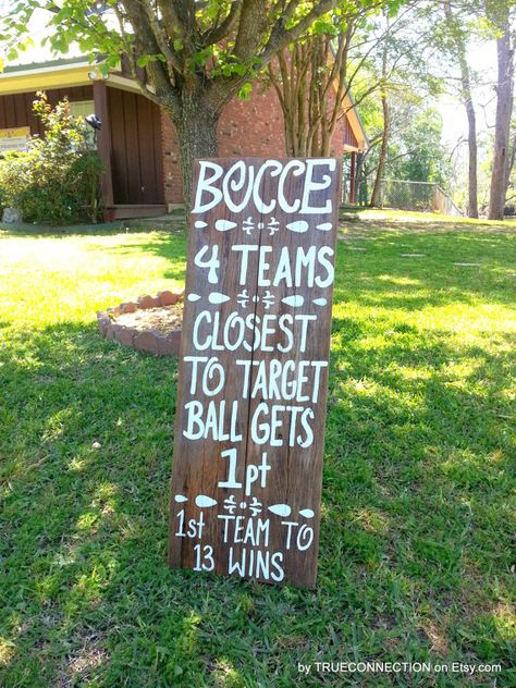 BOCCE Sign. Game Rules Board. Lawn Games Sign. by TRUECONNECTION Lawn Games Sign, Diy Corn Hole, Backyard Bbq Wedding Reception, Games Sign, Bbq Wedding Reception, Backyard Bbq Wedding, Diy Yard Games, Reception Games, Corn Hole Diy