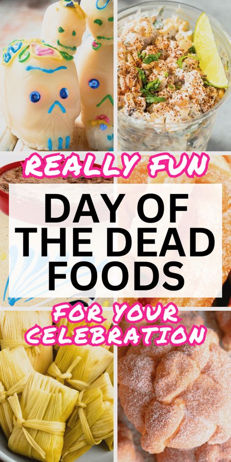 Best Day of the Dead Food Ideas For Dia De Los Muertos Celebrations - easy Mexican food recipes and Fun Day of the Dead recipes for kids and adults to eat at Dia de los Muertos party or fun to learn about this holiday celebration for kids. Try these day of dead party ideas or even for a Mexican themed party! #diadelosmuertos #dayofdead #mexicantheme #mexicanfood #mexicanrecipes #fallholidays Mexican Food Halloween Party, Dia De Los Muertos Party Ideas Food, Day Of The Dead Appetizers, Dia De Muertos Party Ideas, Day Of The Dead Party Food, Dia De Los Muertos Food Ideas, Mexican Halloween Food, Day Of The Dead Food Ideas, Day Of The Dead Party Ideas