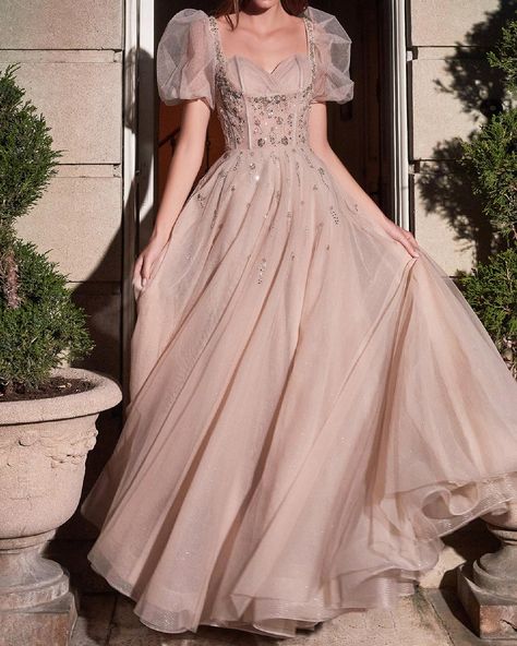 Corset Gown With Sleeves, Bridgerton Gown, Grad Dinner, Bridgerton Vibes, Corset Dresses, Tulle Balls, Cinderella Divine, Dress Layered, Rose Champagne