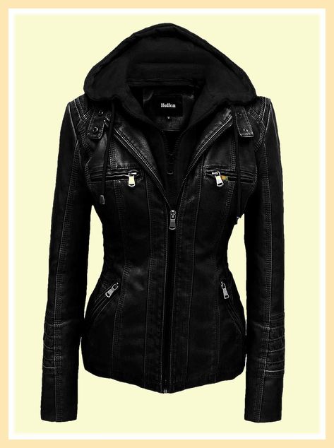 Hoffen Premium Leather Jacket Detachable Women’s Leather Jacket, Leather Jacket Outfit Fall, Leather Jacket For Girls, Fall Leather Jacket, Tough Clothes, Hooded Leather Jacket, Taurus Girl, Women Leather Jacket, Girl Jacket