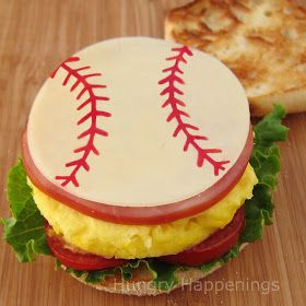 Father's day breakfast sandwiches Basketball Party Food, Themed Breakfast, Sandwich Shapes, Fun School Lunches, Breakfast Party Foods, Edible Crafts, Breakfast Party, Sports Food, Baseball Party