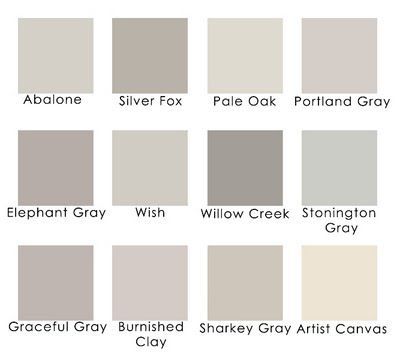 Lavender grays: Benjamin Moore Abalone Benjamin Moore Silver Fox Benjamin Moore… Abalone Benjamin Moore, Behr Burnished Clay, Behr Graceful Gray, Silver Fox Benjamin Moore, Benjamin Moore Wish, Benjamin Moore Abalone, Benjamin Moore Pale Oak, Painting Doors, Pale Oak