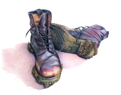 Charcoal Still Life, Shoe Drawing, Mud Boots, Muddy Boots, Life Drawings, Garden Boots, Something Is Missing, Observational Drawing, Construction Workers