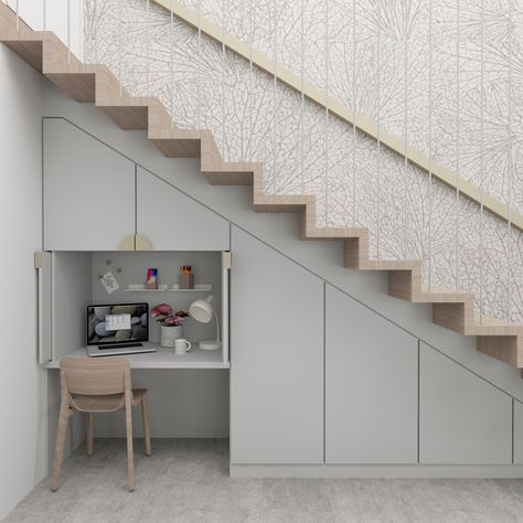 Home office under the stairs Hidden Office Under Stairs, Under Stairs Desk And Storage, Office Nook Under Stairs, Office Under Staircase, Under Stair Office, Under Stairs Office Ideas, Table Under Stairs, Hidden Office Space, Under Stairs Office