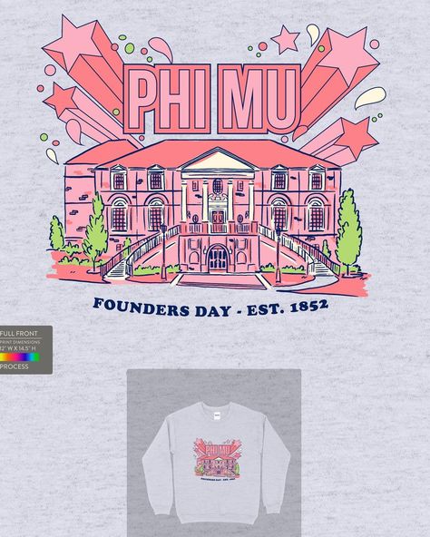 Phi Mu Shirts, Sorority Shirt Designs, Sorority Shirt, Sorority Events, Sorority Merch, Founders Day, Alpha Omicron Pi, Tri Delta, Go Greek