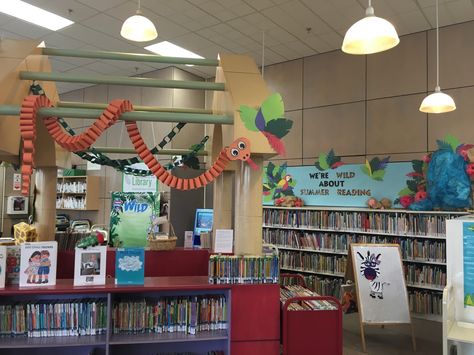 Wild About Reading Display, Jungle Theme Library, Jungle Library Theme, Wild About Reading Theme, Jungle Library, Wild About Reading, Paper Snake, Library Decorations, Read A Thon