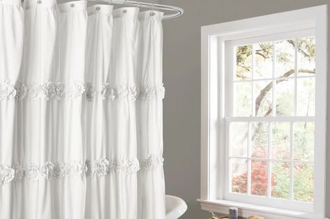 The 5 Best Shower Curtains (2022 Review) - This Old House Shabby Chic Shower, Shabby Chic Shower Curtain, Ivory Curtains, Ruffle Shower Curtains, Farmhouse Shower Curtain, Farmhouse Shower, Floral Bathroom, Lush Decor, White Shower Curtain