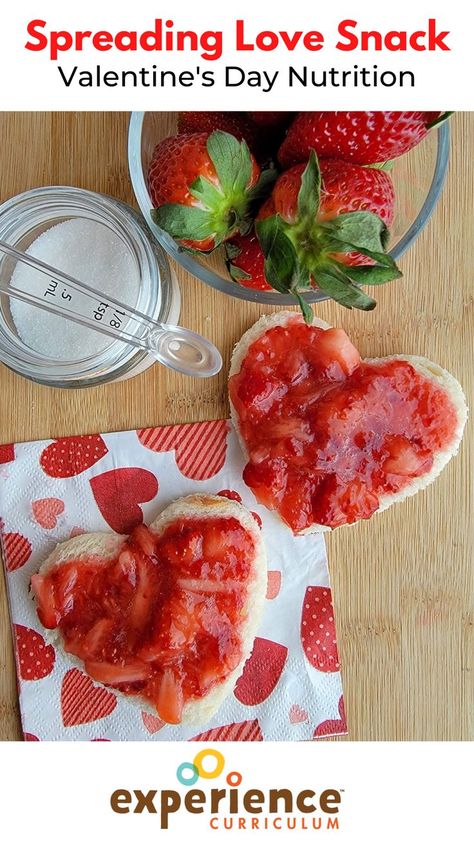 Strawberry and heart shaped bread nutrition activity & snack for preschoolers Valentines Cooking Activities For Kids, February Cooking Activities For Kids, Preschool Food Crafts, Food Activities For Toddlers, Heart Shaped Snacks, Healthy Valentines Treats, 2024 Activities, Valentines 2024, Strawberry Snacks