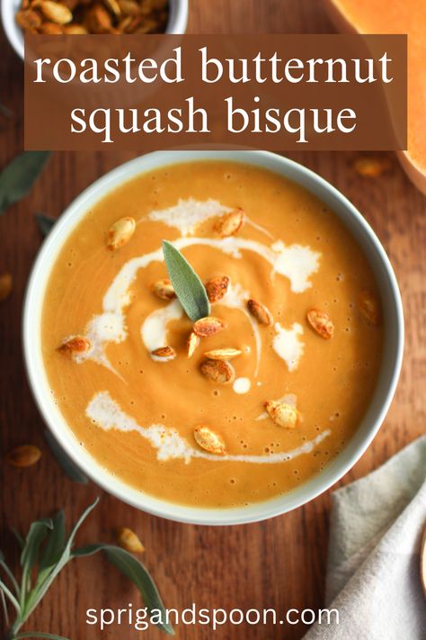 Butternut Squash Cream Soup, Roasted Butternut Squash Bisque, Butternut Squash Soup With Heavy Cream, Roasted Butternut Squash Recipes Soup, Squash Bisque Soup, Butternut Bisque Soup, Roasted Butternut Soup, Savory Butternut Squash Recipes, Butternut Squash Bisque Soup