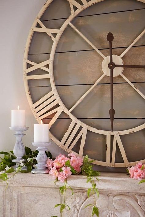 40 Cool Wall Clocks For Any Room Of The House Large Wall Clock Decor, Rustic Wall Clock, Clock Decor, Large Wall Clock, Rustic Wall, Hand Painted Wood, Rustic Walls, Clock Wall Decor, First Home