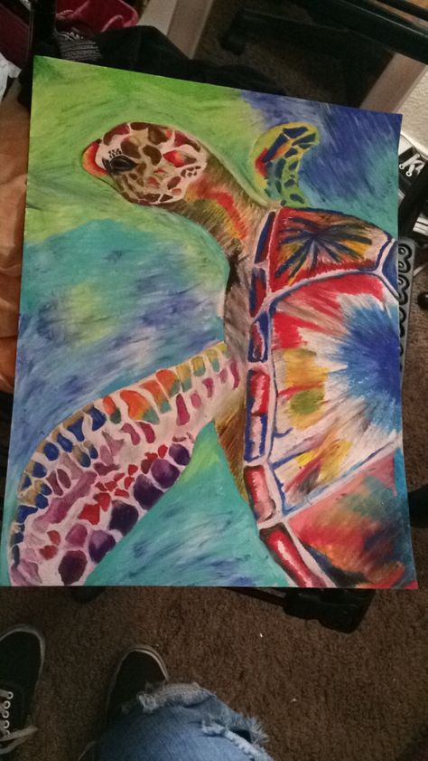 Oil pastel turtle Turtle Oil Pastel, Hawaii Wall Art, Oil Pastel Drawings, Oil Pastel Art, Turtle Art, Colorful Animals, Gcse Art, Pastel Drawing, Pastel Art