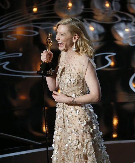 Cate Blanchett accepts her lead actress Oscar for "Blue Jasmine." Blue Jasmine, Oscars 2014, Catherine Élise Blanchett, Radical Feminism, Acceptance Speech, Cate Blanchett, Academy Awards, Human Rights, Movie Stars