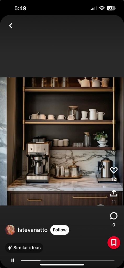 Masculine Coffee Bar, Home Coffee Bar, Light And Dark, Coffee Bar, Dark Wood, Kitchens, House Interior, Bar, Coffee