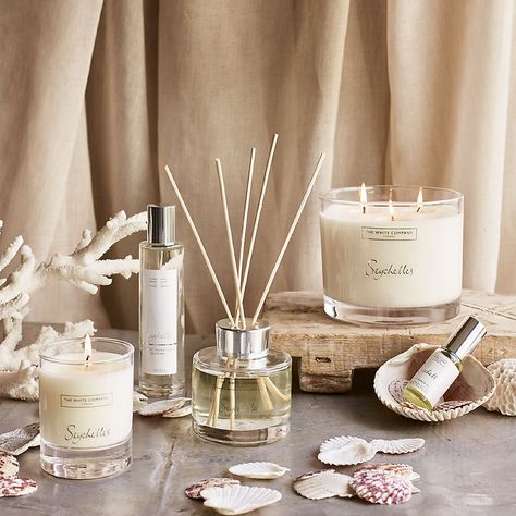 Seychelles Collection | Fragrances | The White Company Three Wick Candle, Luxury Gift Set, Wedding Gift List, Fresh Coconut, Room Diffuser, Heart Candle, Reed Diffusers, White Company, Large Candles