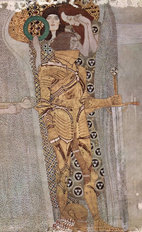 Gustav Klimt - Beethoven Frieze Knight (detail), 1902. Vienna Secession Beethoven Frieze, Art Klimt, Gustav Klimt Art, Klimt Paintings, Klimt Art, Vienna Secession, Egon Schiele, Arte Popular, Painting Reproductions