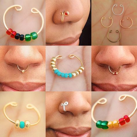 Nose Wire Jewelry, How To Make A Nose Cuff, How To Make Nose Cuffs, Wire Nose Ring Diy, Diy Wire Nose Cuff, Nose Ring Cuff, Nose Cuff Tutorial, Nose Cuff Ideas, Diy Nose Cuff