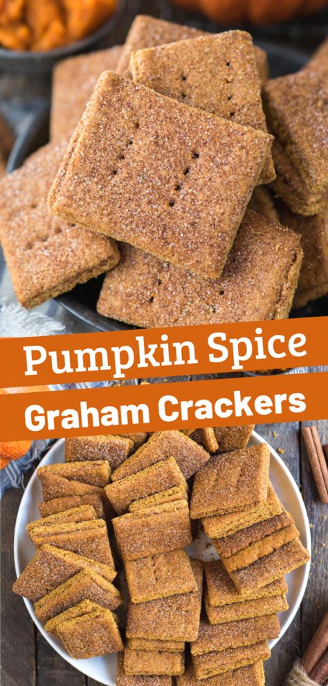 These homemade pumpkin graham crackers are packed with pumpkin spice flavor and give store bought grahams a run for their money! You can easily make these graham crackers gluten free with GF all purpose flour! Your family will love eating these pumpkin spice graham crackers all fall. #grahamcrackers #pumpkingrahamcrackers #pumpkinspice Crackers Gluten Free, Homemade Crackers Recipe, Homemade Graham Crackers, Homemade Crackers, Recipes Cookies, Recipes Snacks, Cracker Recipes, All Purpose Flour, Homemade Snacks