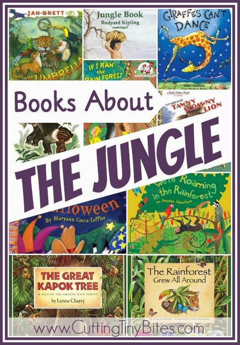 Books about the jungle.  Great list of books to use for a jungle theme or a rainforest unit.  Reviews of each! Wild About Reading Theme, Wild About Learning Theme, Jungle Preschool, Preschool Rainforest, Jungle Camp, Preschool Jungle, Jungle Activities, Tiny Bites, Home Preschool