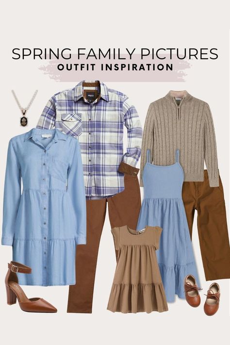 Outfits Family Photos, Spring Family Pictures, Neutral Sweaters, Baby Blue Dresses, Spring Family, Dressy Shirts, Family Picture Outfits, Family Photo Outfits, Family Picture