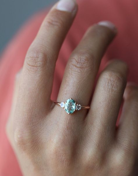 Mint Tourmaline Ring Tourmaline Moonstone Engagement Ring | Etsy Large Engagement Ring, Large Engagement Rings, Paraiba Tourmaline Ring, Tourmaline Engagement Ring, Ring Moonstone, Precious Rings, Moonstone Engagement, Paraiba Tourmaline, Moonstone Engagement Ring