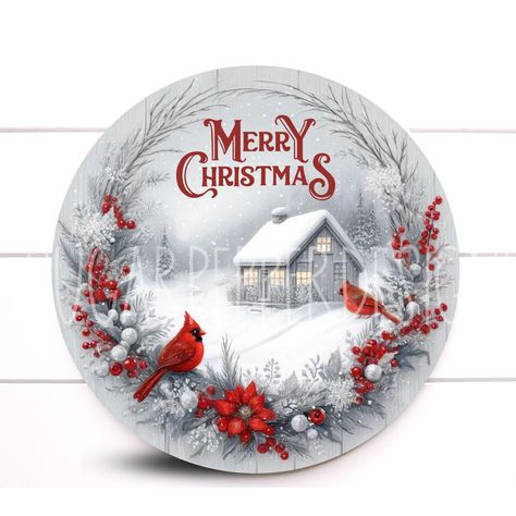 Wreath Sign, Red and Silver Round Metal Wreath Sign, Merry Christmas Cardinal Wreath Sign, Sign for Wreaths, Sugar Pepper Designs, SPD-379 Rectangle Signs, Christmas Gourds, Front Door Living Room, Cardinal Wreath, Door Living Room, Round Signs, Wreath Signs, Christmas Cardinals, Merry Christmas Sign