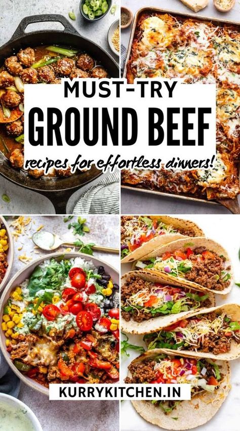 Discover the ultimate collection of ground beef recipes for dinner! From tacos to meatballs and everything in between, these easy and delicious recipes are perfect for family meals. Find quick weeknight dinners and comforting classics. Get cooking with these flavorful ideas! #GroundBeefRecipes #DinnerIdeas #EasyRecipes Easy Beefaroni Recipe, Quick Ground Beef Recipes, Best Ground Beef Recipes, Minced Beef Recipes, Healthy Ground Beef, Ground Beef Recipes Healthy, Meat Recipes For Dinner, Ground Meat Recipes, Meat Dinners