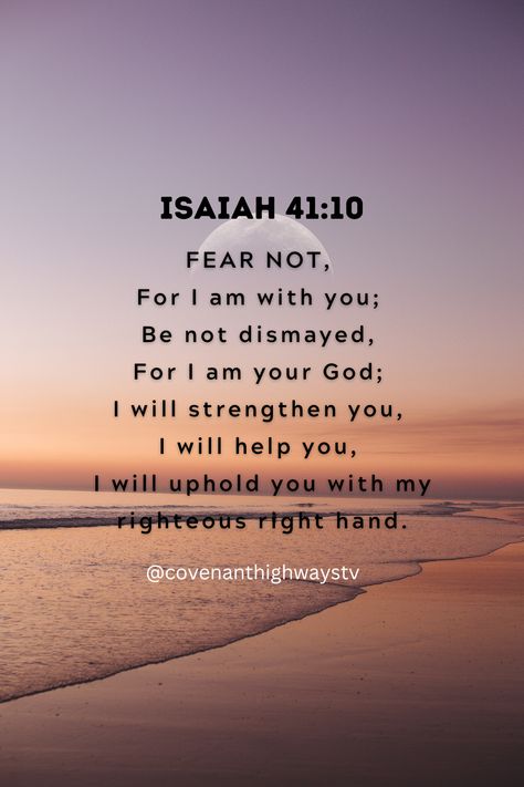 God repeatedly tells us to "fear not" as a reminder of His presence, protection, and faithfulness. Verses like Isaiah 41:10 encourage believers to trust in God's strength and support: "Fear not, for I am with you; be not dismayed, for I am your God." God's command to fear not reassures us that He is in control, even in difficult circumstances, and that we can find peace and courage in His promises. His love and guidance are constant, and He calls us to replace fear with faith in Him. Faith Over Fear Scripture, Faith Over Fear Bible Verse, Bible Verse For Fear, Isaiah 41:10, Faith Over Fear Quotes, He Is In Control, Bible Verses About Fear, Verses About Fear, Verses About Peace