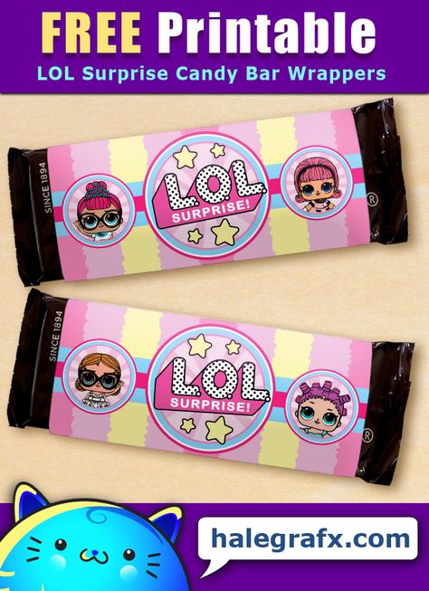 FREE Printable LOL Surprise Candy Bar Wrappers Free Printable Lol Suprise, Free Lol Surprise Doll Printables, Lol Surprise Printable, Free Candy Wrapper, Lol Surprise Birthday Party, Lol Surprise Birthday, Frozen Shoes, Chips Bags, Canva Marketing