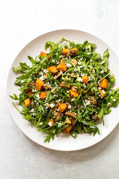 Potato And Arugula Salad, Simple Vinaigrette, Roasted Sweet Potato, Walnut Salad, Salad With Sweet Potato, Arugula Salad, Sweet Potato Recipes, Roasted Sweet Potatoes, Healthy Salads