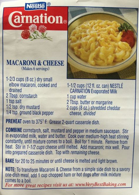 Macaroni Meals Main Dishes, Carnation Macaroni And Cheese, Carnation Milk Mac And Cheese, Macaroni Noodle Recipes, Carnation Recipes, Carnation Milk Recipes, Homemade Mac And Cheese Recipe Baked, Mac And Cheese Recipe Soul Food, Carnation Milk