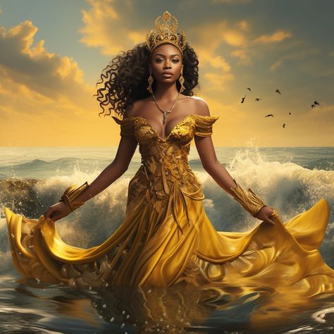 Ezili Dantor, Black Queen Art, Oshun Y Yemaya, Oshun Goddess, Beautiful Black Queen, Orishas Yoruba, African Mythology, Print For Wall, Sea Goddess