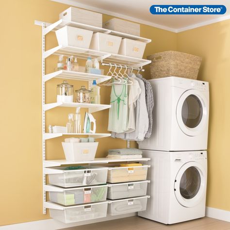 Small Laundry Closet, Ikea Algot, Laundry Room Storage Shelves, Small Laundry Room Organization, Room Storage Diy, Basement Laundry Room, Basement Laundry, Laundry Solutions, Laundry Room Ideas