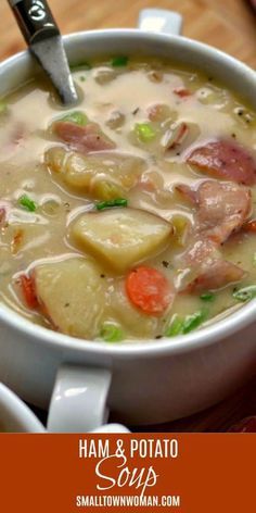 Ham Sausage Potato Soup, Ham Based Soups, Small Town Woman Recipes, Creamy Ham Soup, Potato Soup Ham, Creamy Ham And Potato Soup, Soup Ham, Soup Comfort, Ham Soup Recipes