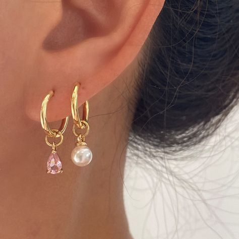 Shop All – Page 5 – ANETT Hoop With Charm Earrings, Hoop Earring Charms, Pink Gold Earrings, Pretty Gold Earrings, Gold And Pink Earrings, Hoop Charm Earrings, Pink Ear Piercings, Cute Pink Jewelry, Gold And Pink Jewelry