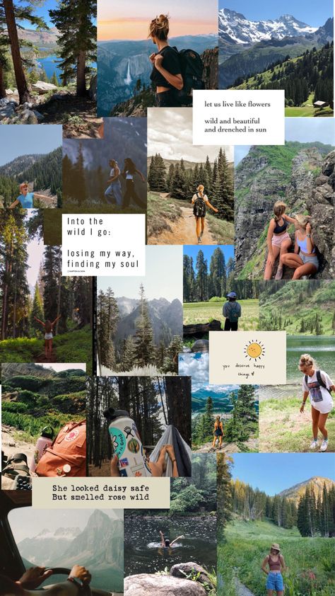 Vision Board Ideas Adventure, Adventure Vision Board Ideas, Adventure Lifestyle Aesthetic, Mountain Vision Board, Hiking Mood Board, Mountain Hike Aesthetic, Vision Board Photos Quotes, Hiking Vision Board, Summer Mountain Aesthetic