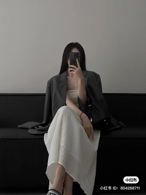 Acubi Fashion Long Skirt, Black Aesthetic Dress Korean, Aesthetic Look, Model Dress, Edgy Outfits, Boss Lady, Party Event, Korean Fashion, Photography Poses